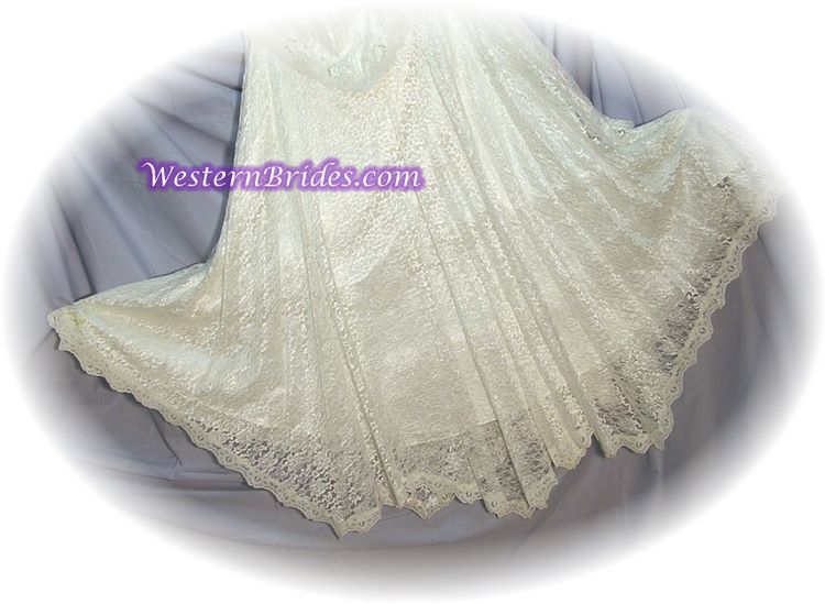 Fringe Off-Shoulder Western Wedding Gown, Ivory, size 8