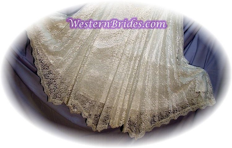 Fringe Off-Shoulder Western Wedding Gown, Ivory, size 8