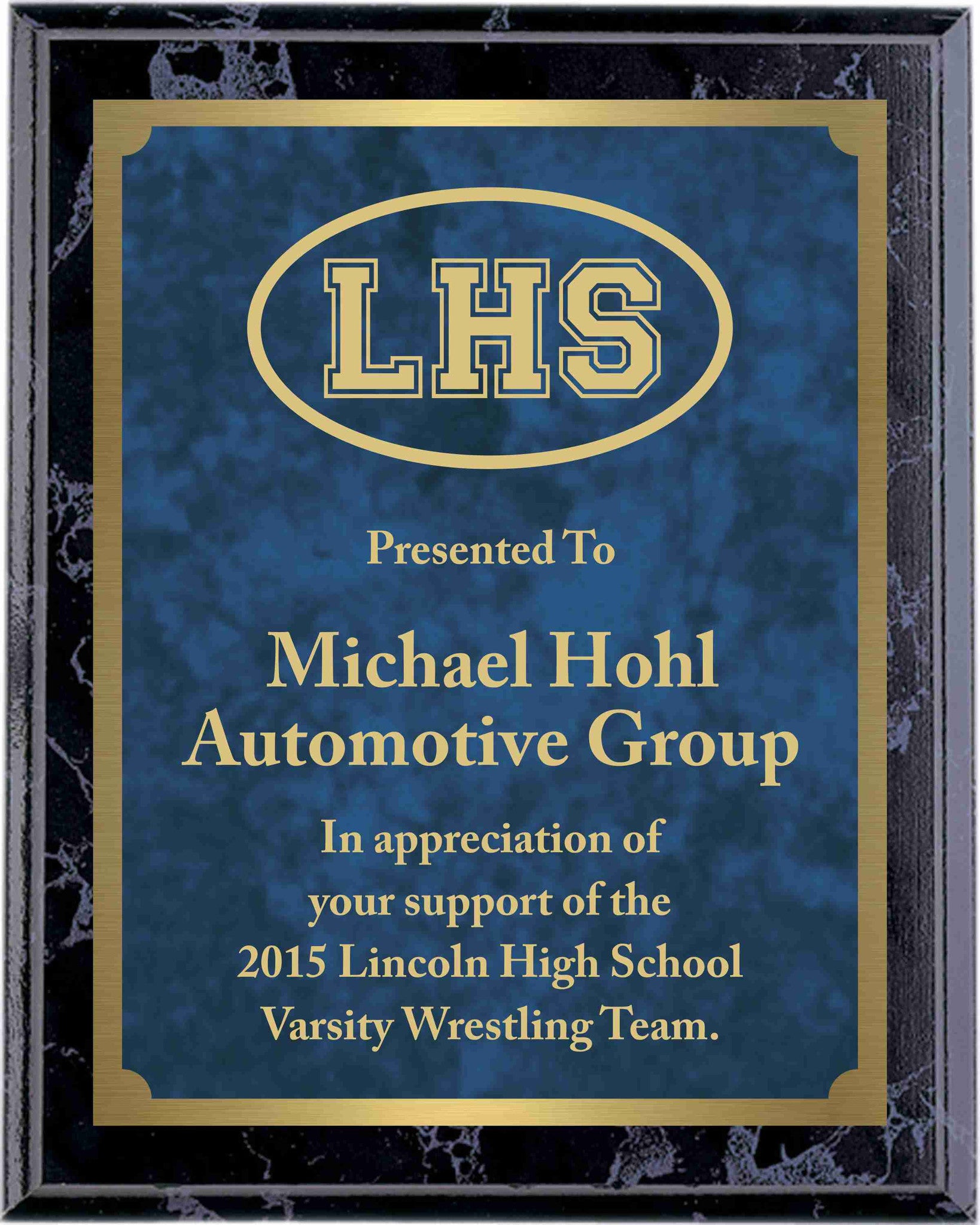 Economy Engraved Wall Plaque with blue marble brass plate