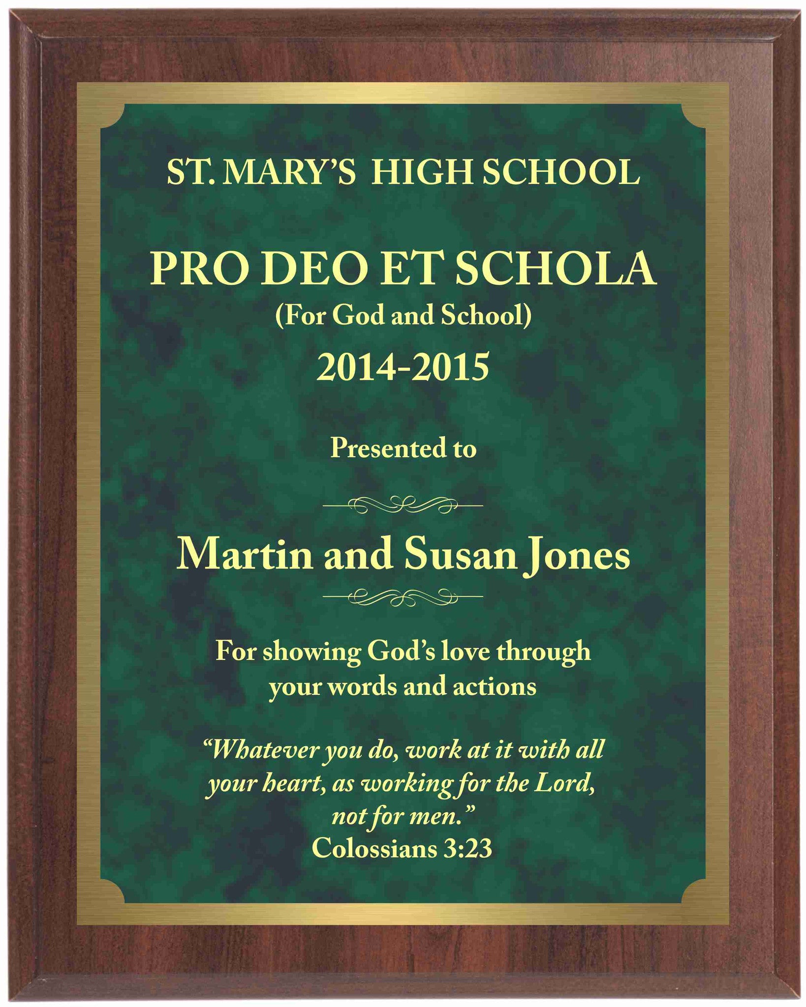 Economy Engraved Wall Plaque with green marble brass plate