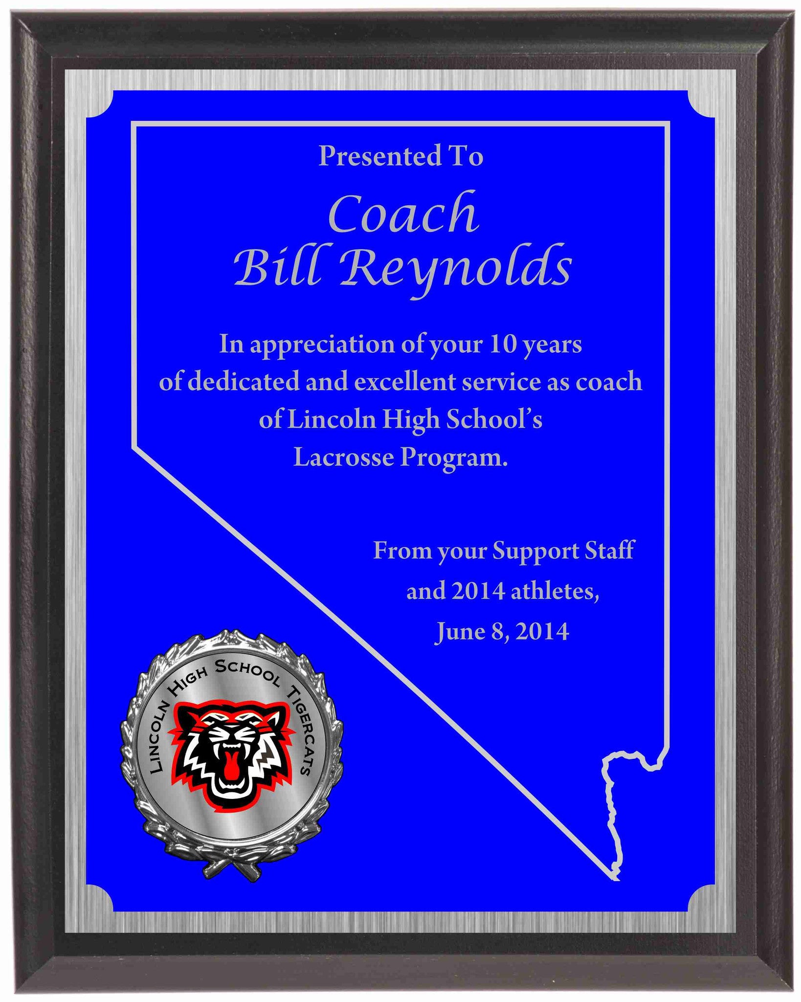 Economy Engraved Wall Plaque with Nevada engraved plate and raised medallion holder