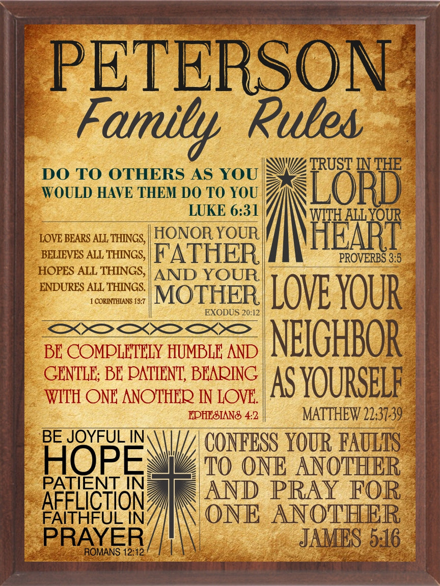Bible "Family Rules" Wall Plaque