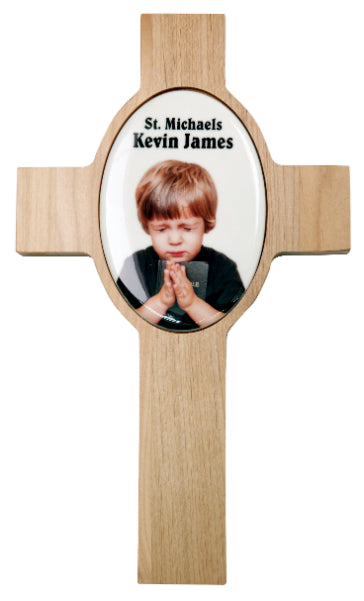Genuine Red Alder Cross With Ceramic Oval Photo Tile