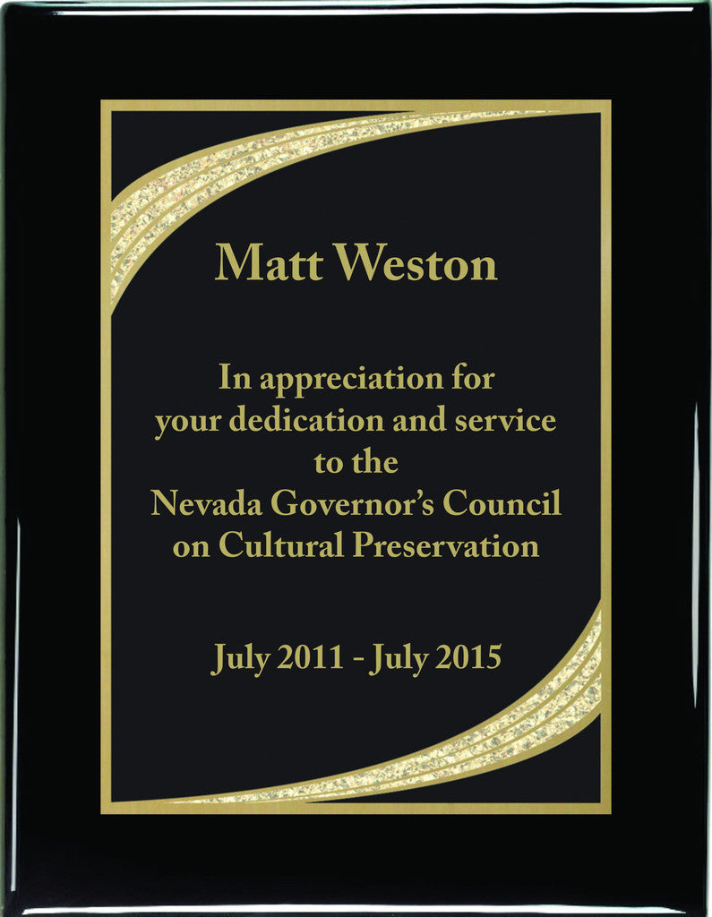 Glossy Black Piano Finish Premium Plaque with Majestic Designer Plaque Plate, 9" x 12"
