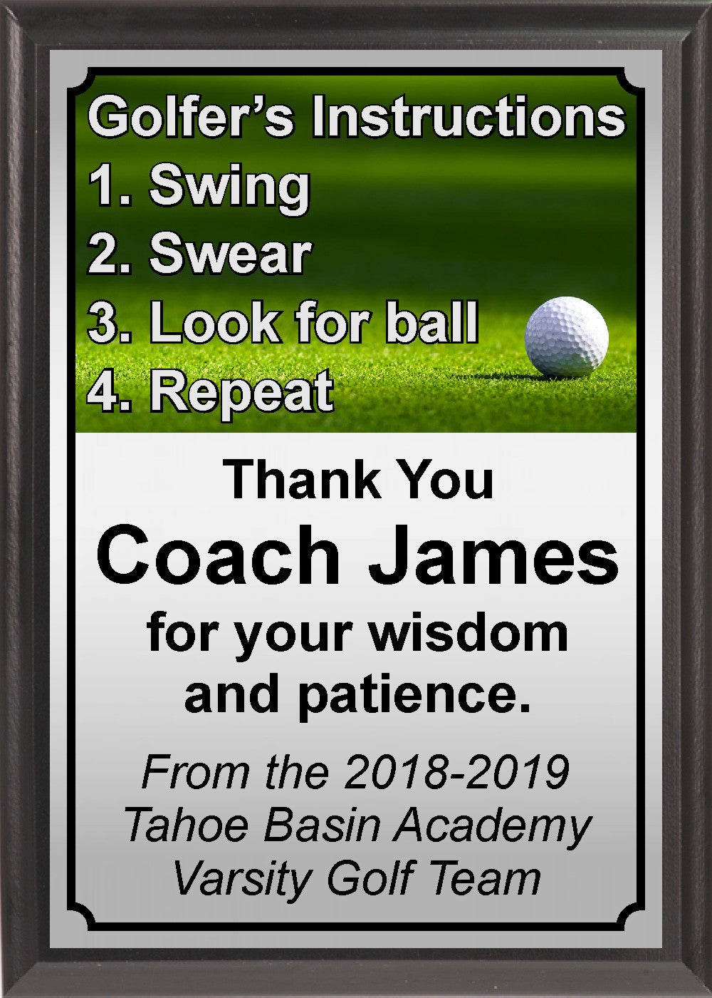 Golfer's Instructions Plaque