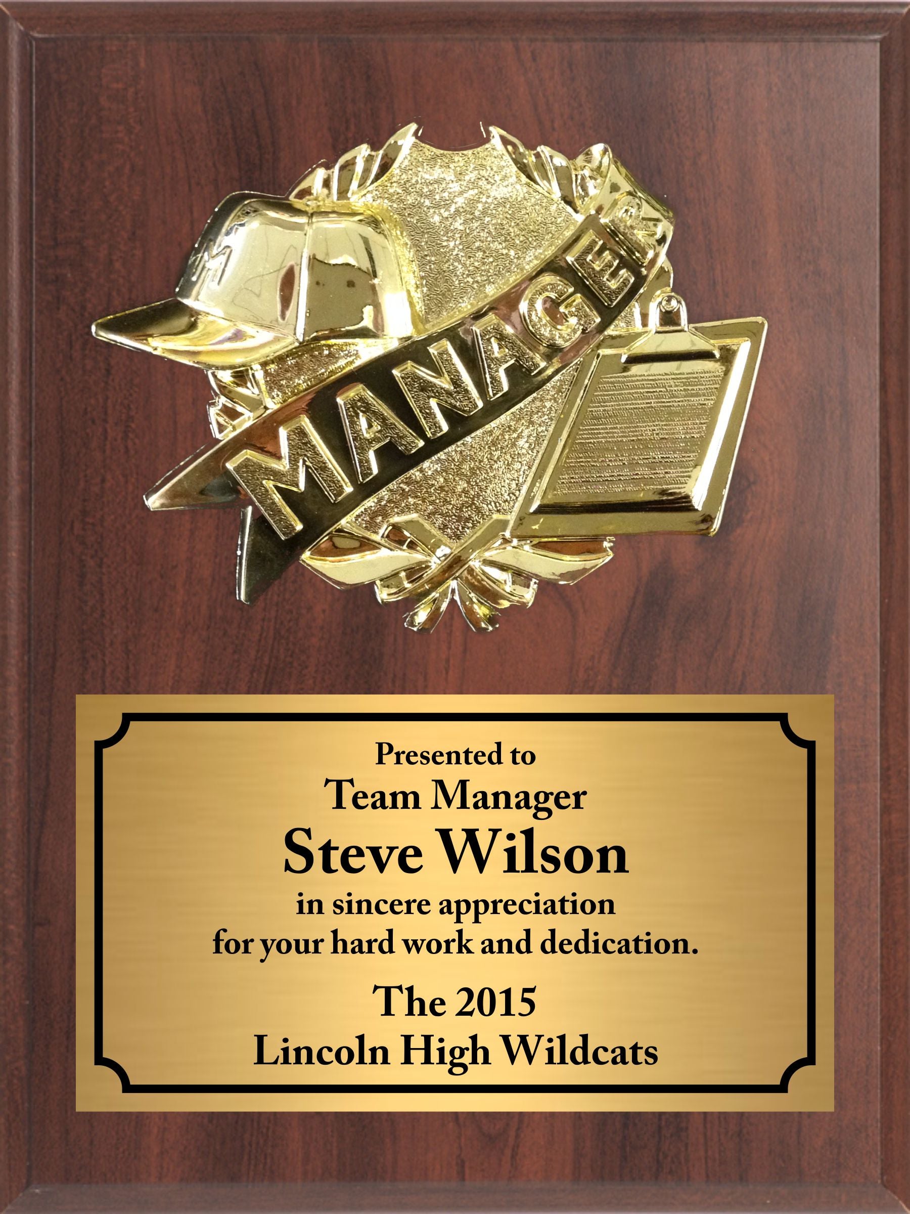 Economy Heat Transfer Team Manager Plaque with Gold Plate