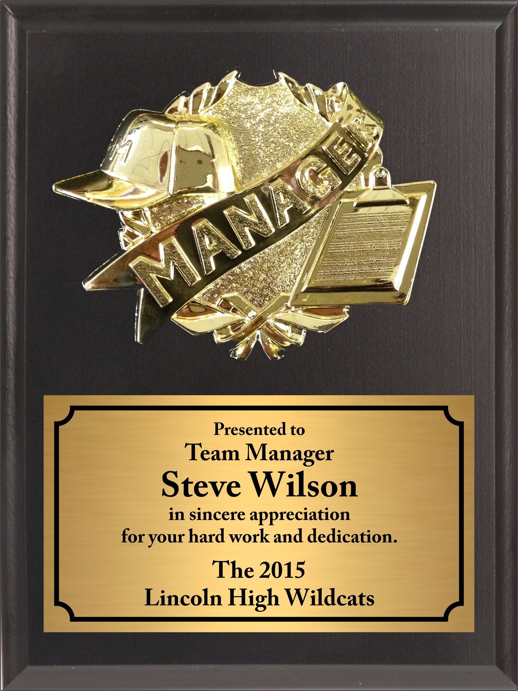 Economy Heat Transfer Team Manager Plaque with Gold Plate