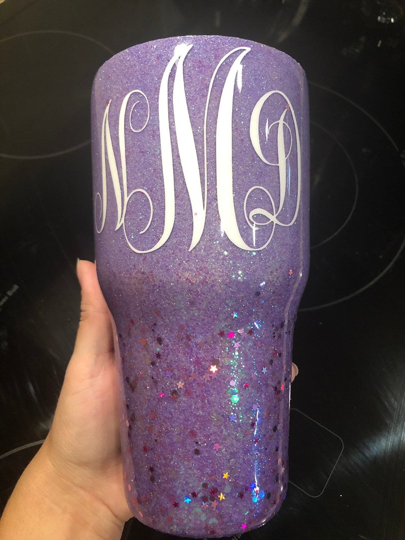 Monogram Custom Glitter Tumbler, Lavender