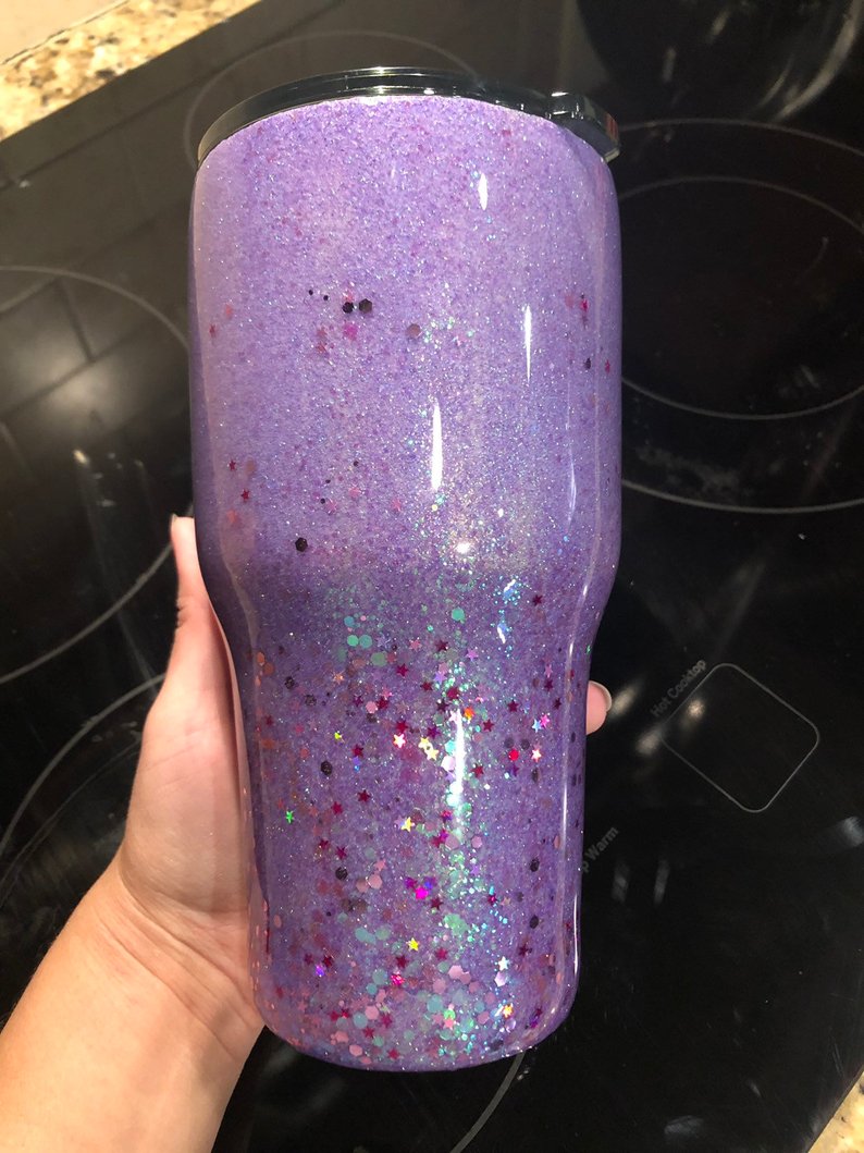 Monogram Custom Glitter Tumbler, Lavender