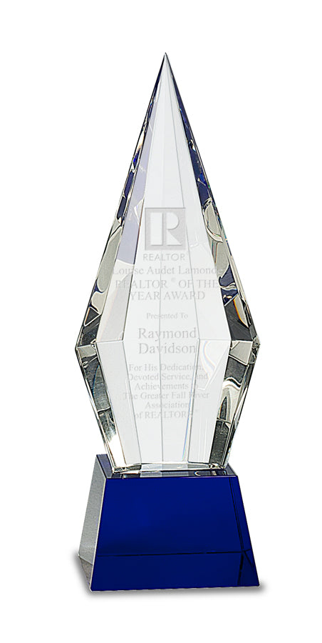 Obelisk Facet Crystal on Blue Pedestal Base