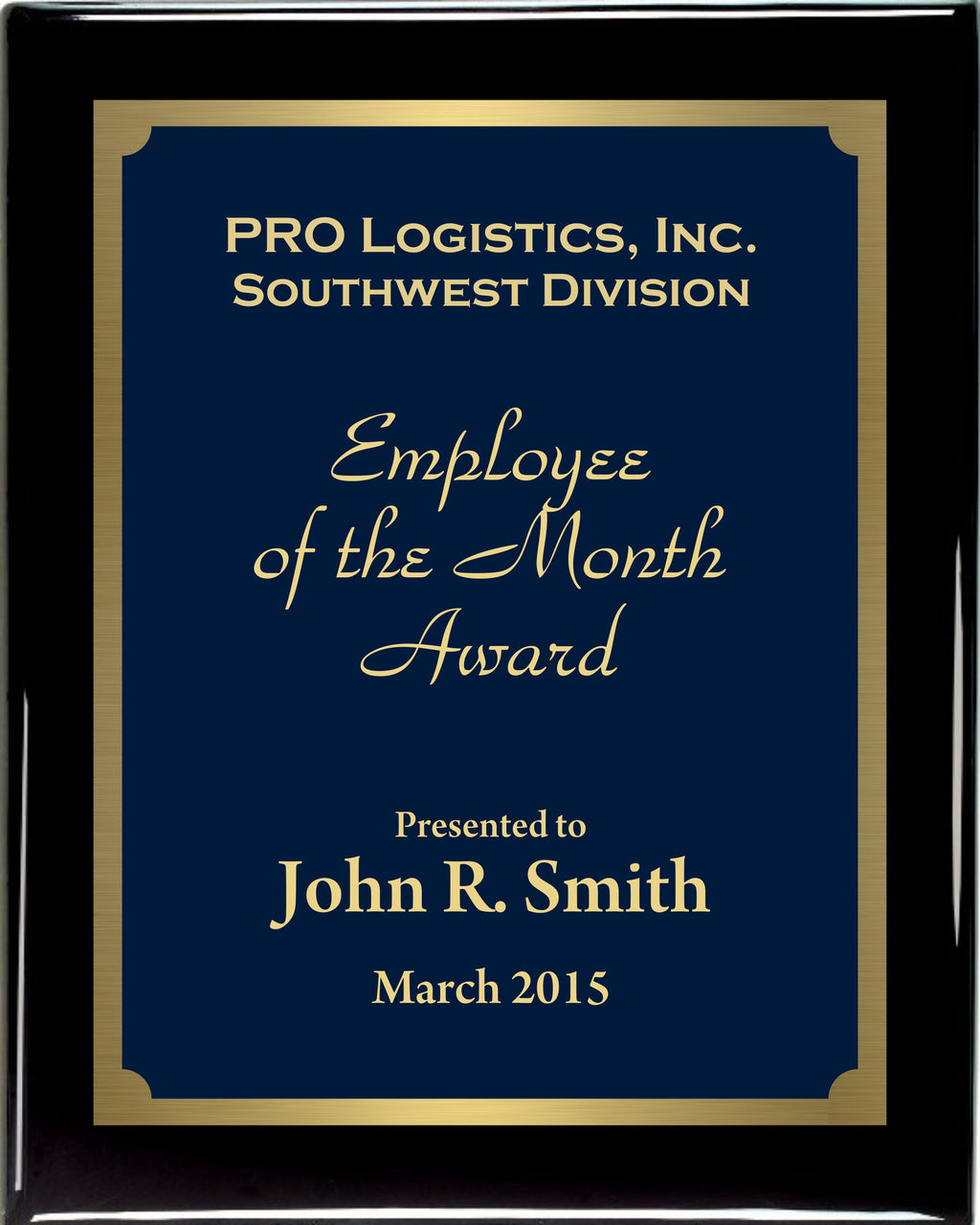 Premium Solid Hardwood Plaque with Blue and Gold Marble Texture Plate
