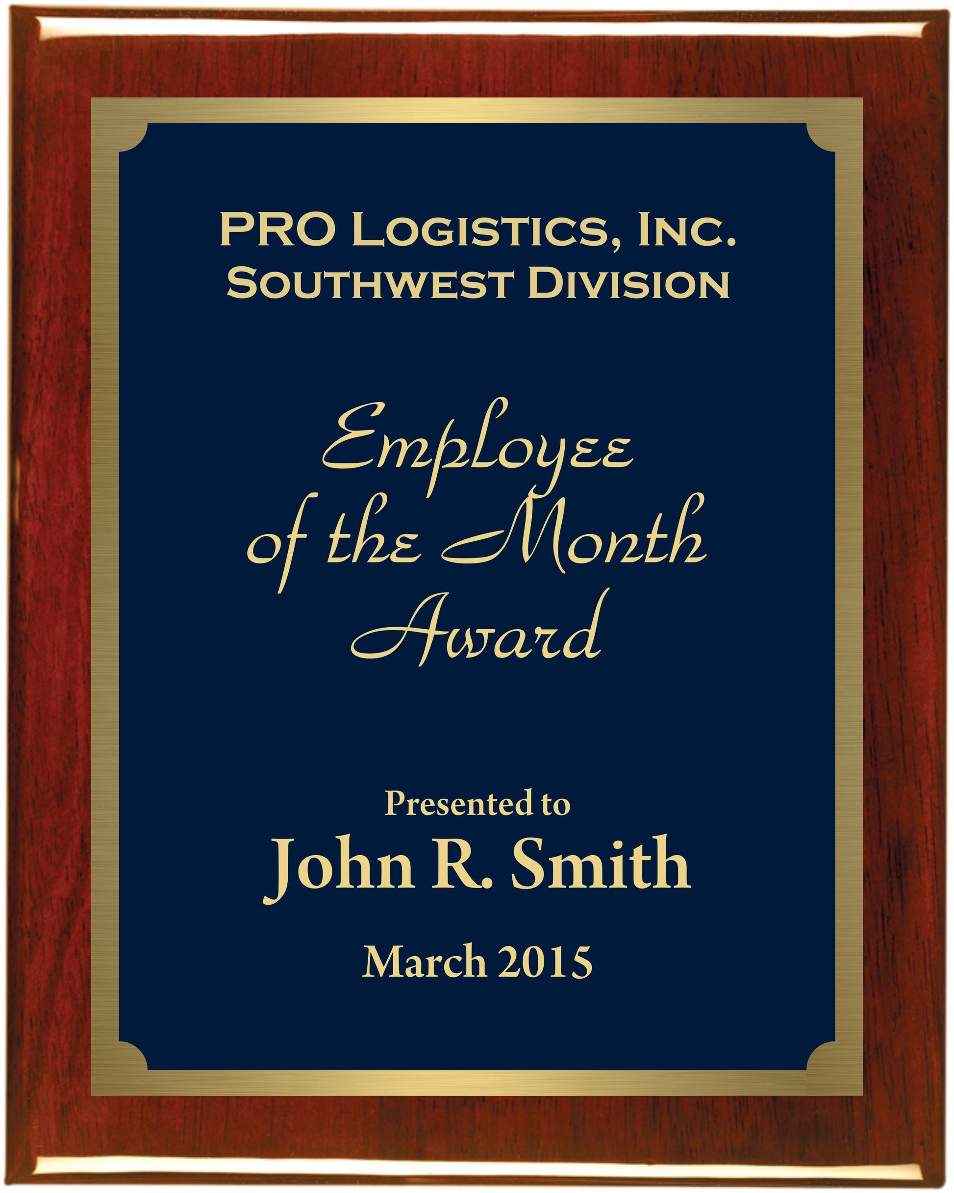 Premium Solid Hardwood Plaque with Blue and Gold Marble Texture Plate