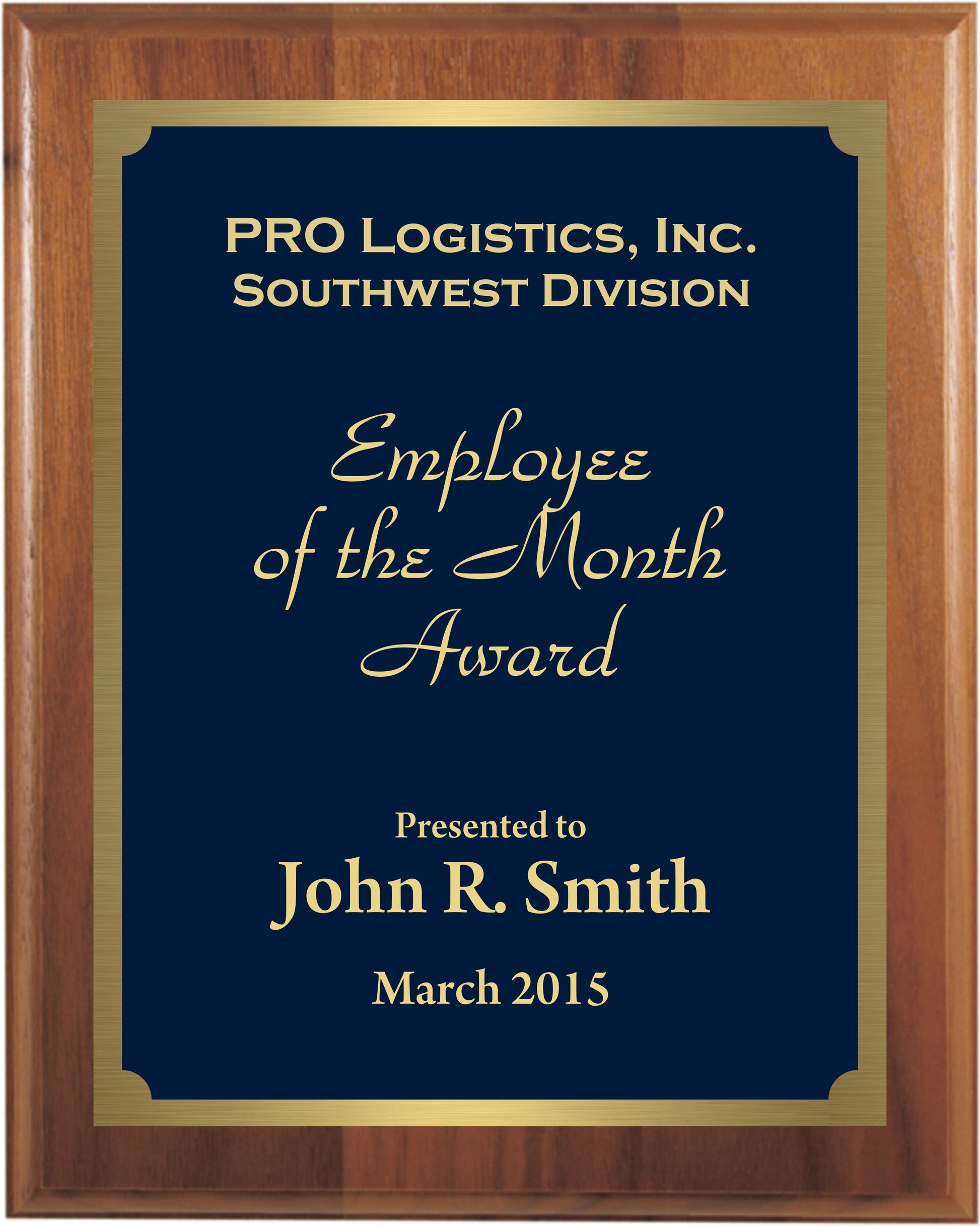 Premium Solid Hardwood Plaque with Blue and Gold Marble Texture Plate