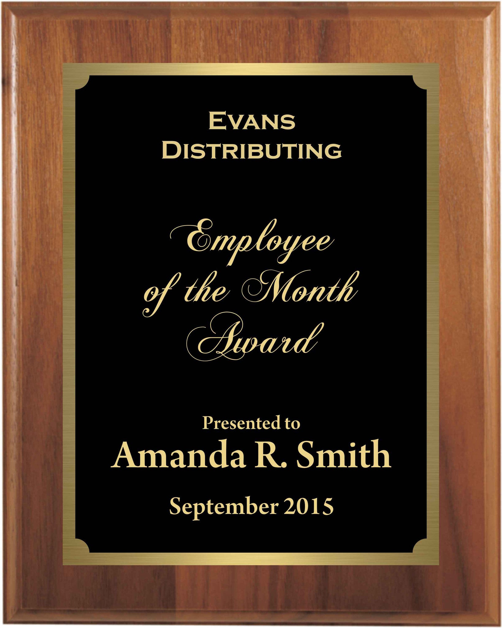 Premium Solid Hardwood Plaque with Black and Gold Plate