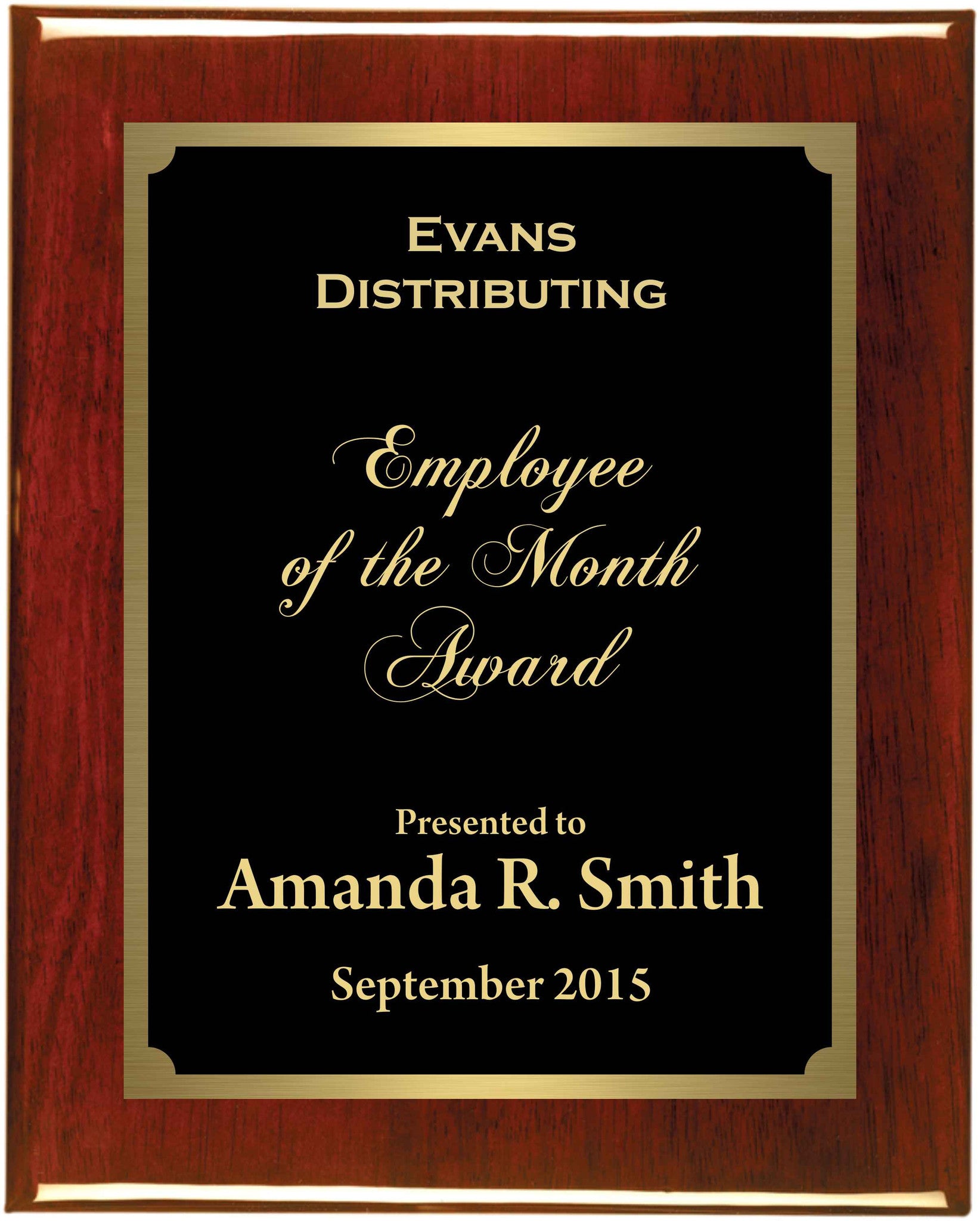 Premium Solid Hardwood Plaque with Black and Gold Plate