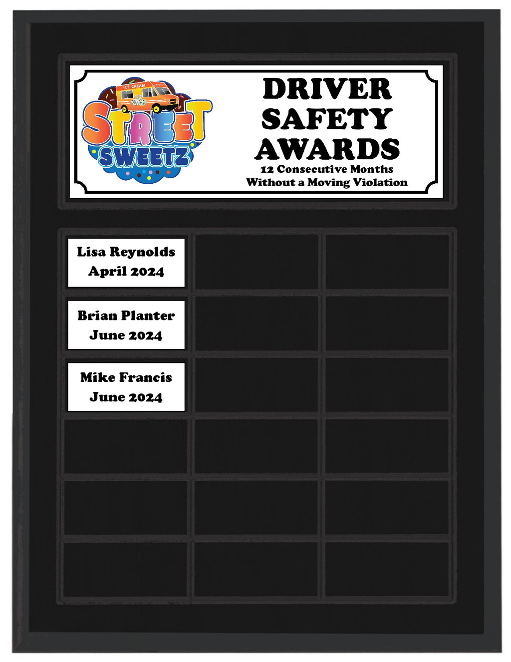 Routed Full-Color Perpetual Plaque, Black with 18 White Full-Color Plates