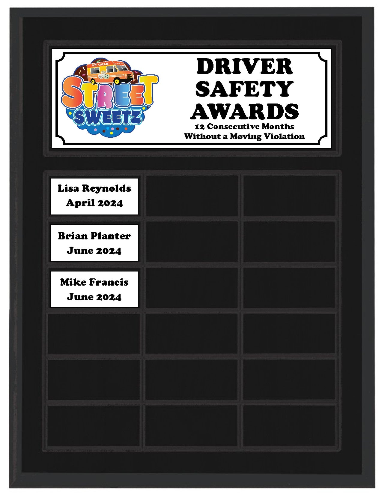 Routed Full-Color Perpetual Plaque, Black with 18 White Full-Color Plates