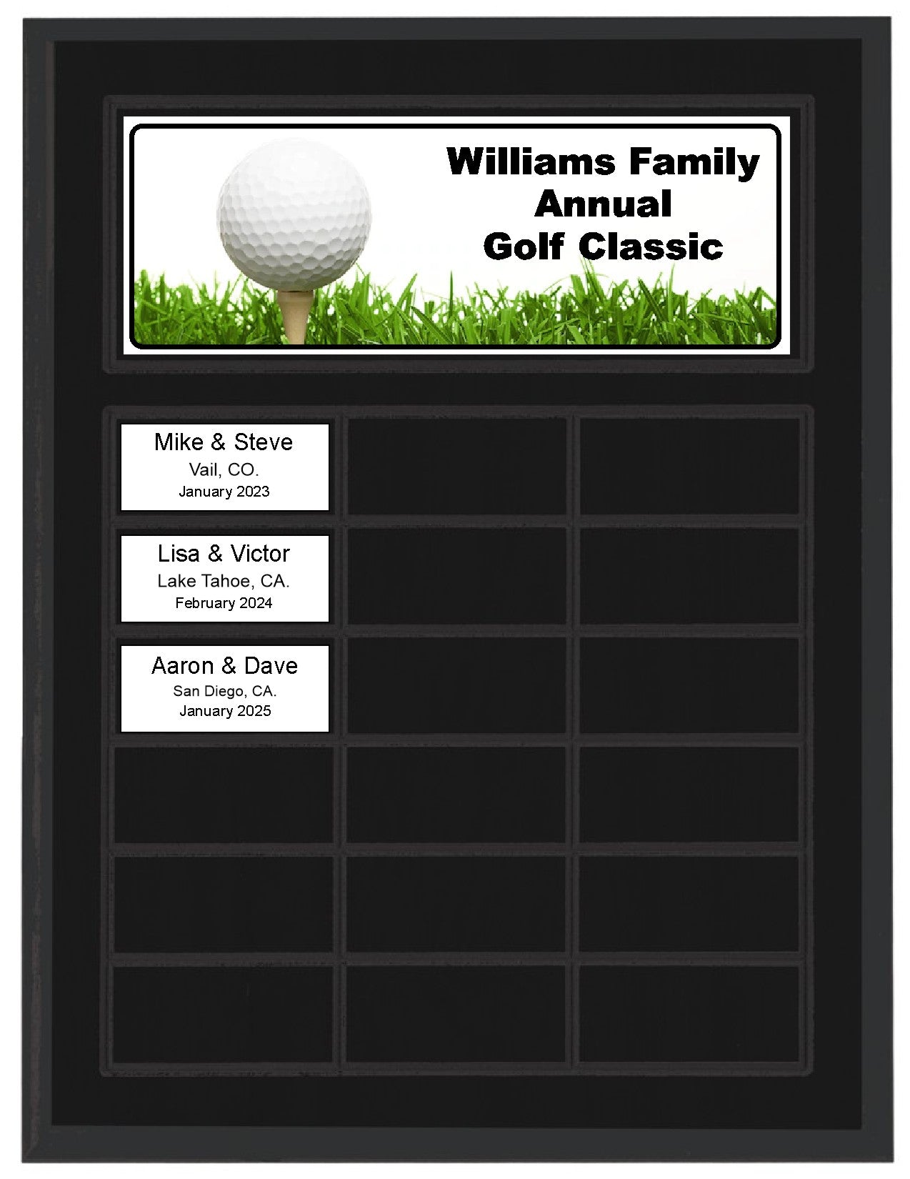 Routed Full-Color Perpetual Plaque, Black with 18 White Full-Color Plates
