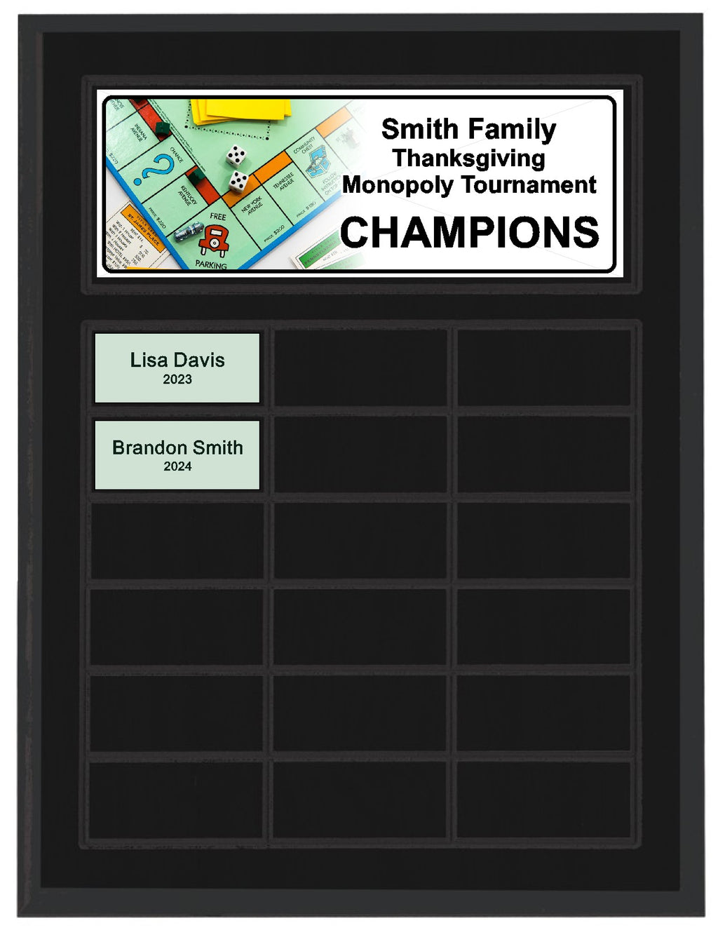 Routed Full-Color Perpetual Plaque, Black with 18 White Full-Color Plates