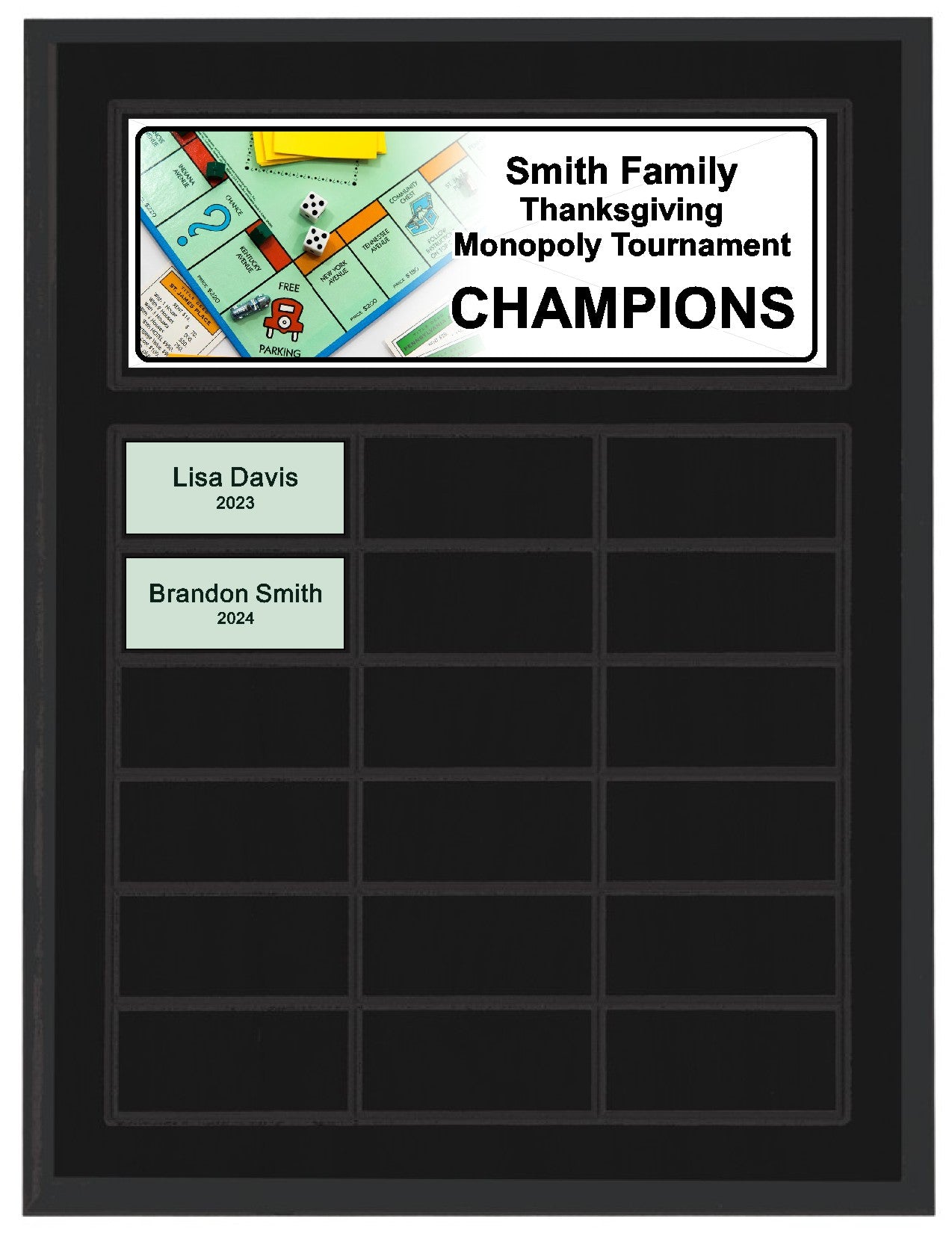 Routed Full-Color Perpetual Plaque, Black with 18 White Full-Color Plates