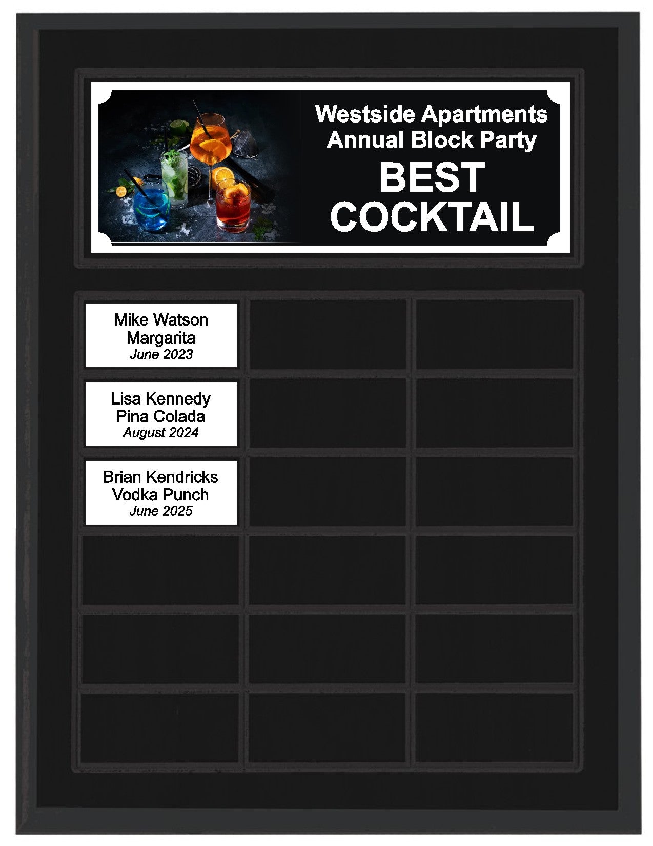 Routed Full-Color Perpetual Plaque, Black with 18 White Full-Color Plates
