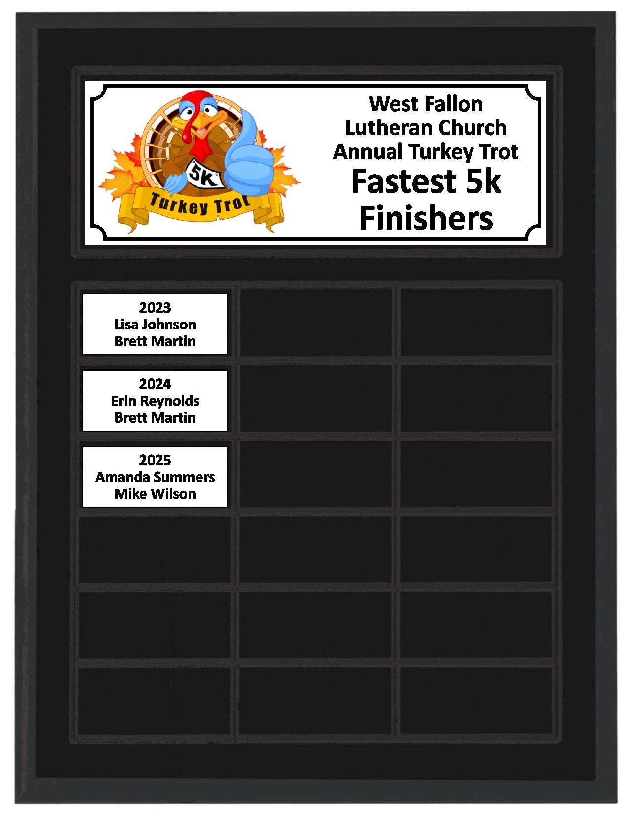 Routed Full-Color Perpetual Plaque, Black with 18 White Full-Color Plates