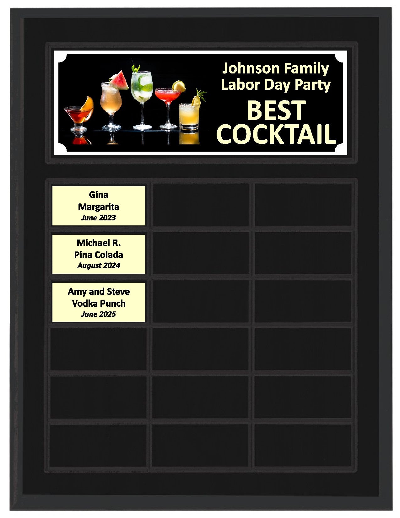 Routed Full-Color Perpetual Plaque, Black with 18 White Full-Color Plates
