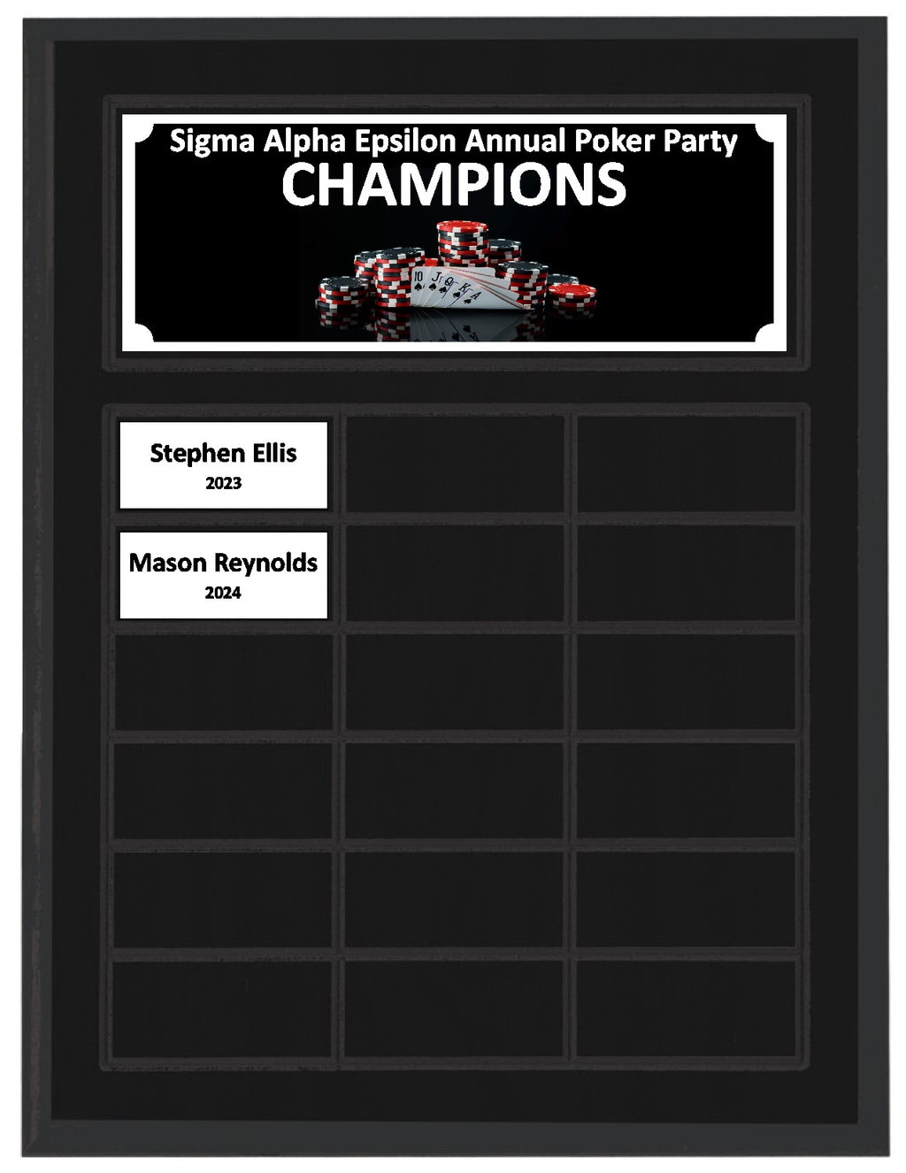 Routed Full-Color Perpetual Plaque, Black with 18 White Full-Color Plates