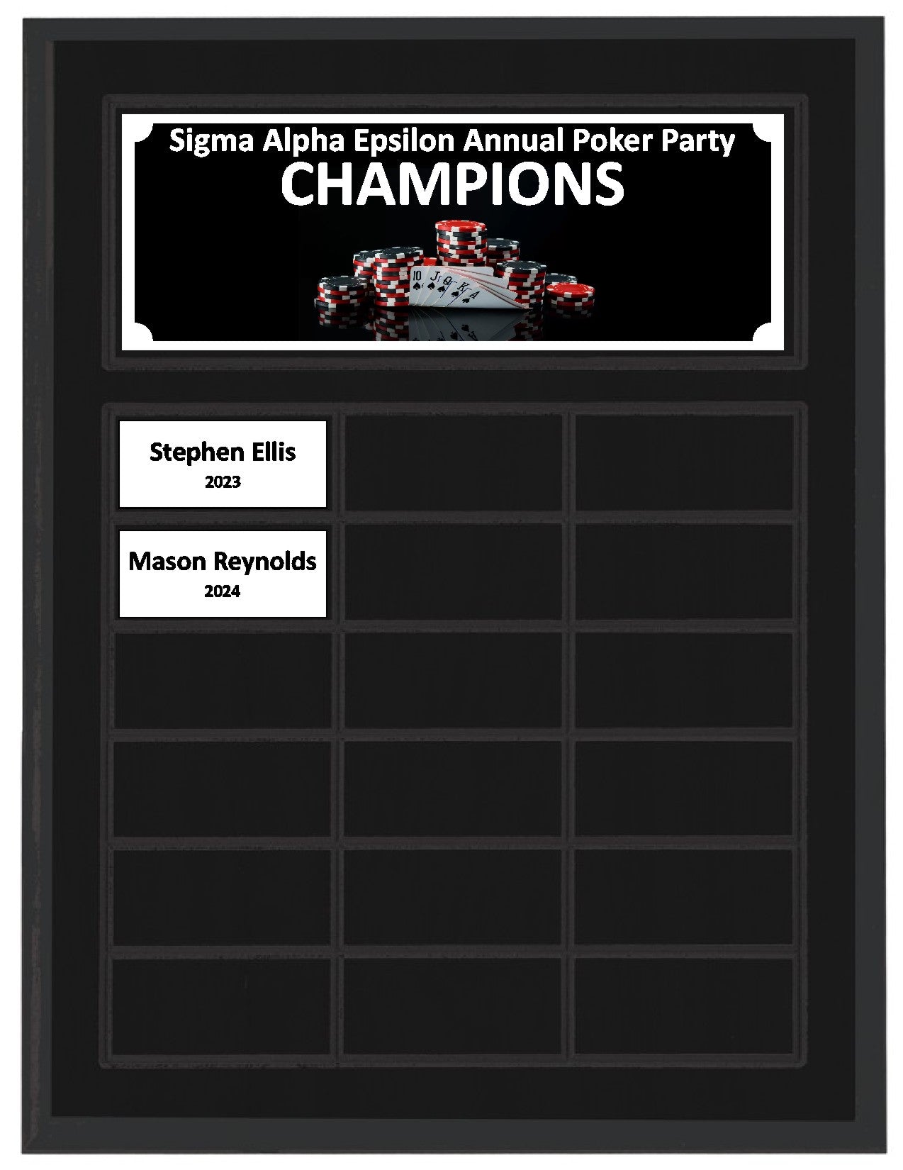 Routed Full-Color Perpetual Plaque, Black with 18 White Full-Color Plates