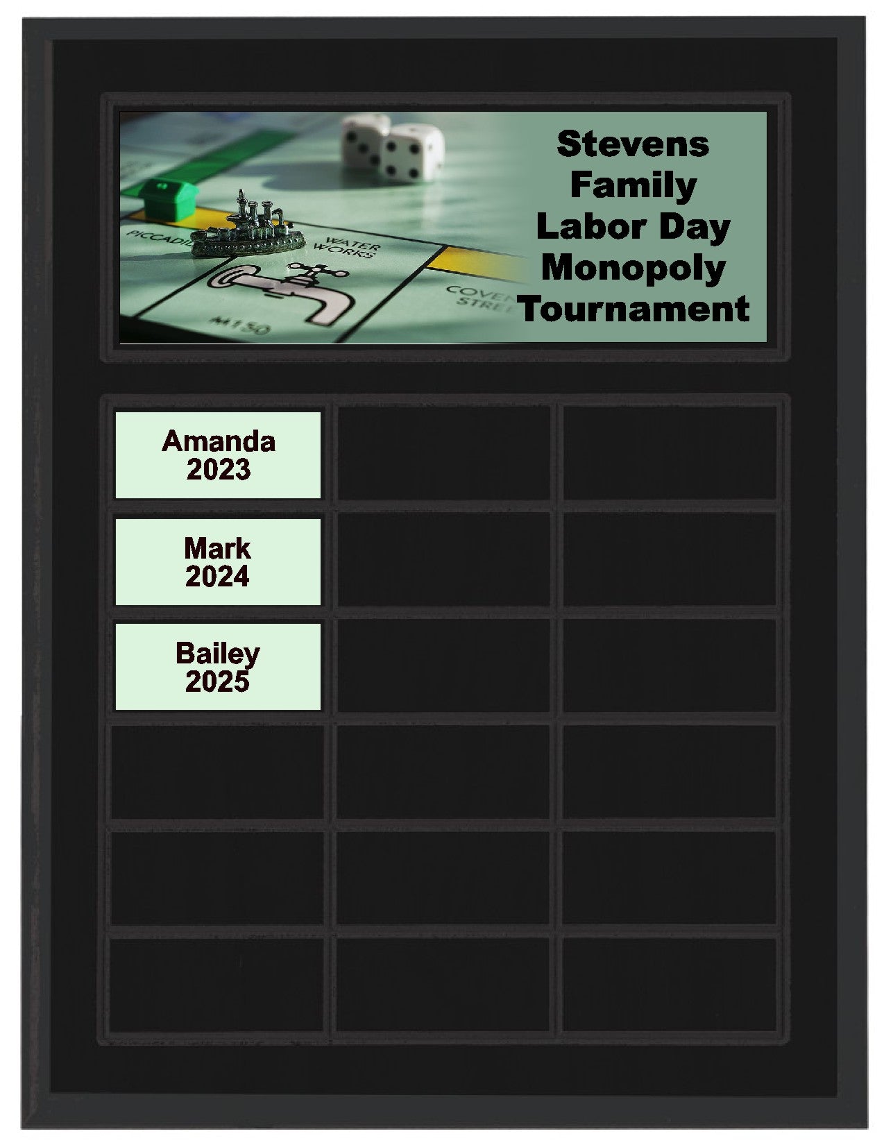 Routed Full-Color Perpetual Plaque, Black with 18 White Full-Color Plates