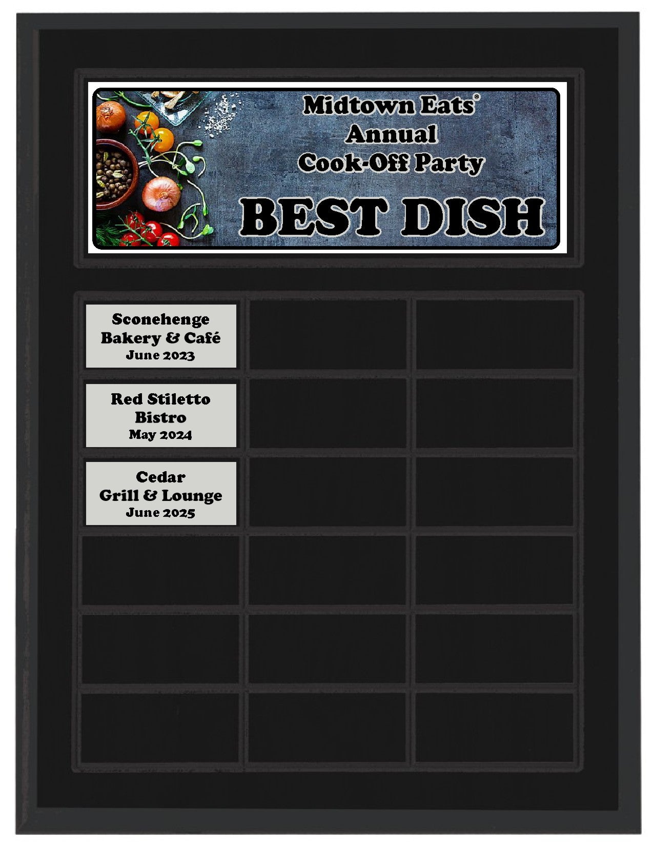 Routed Full-Color Perpetual Plaque, Black with 18 White Full-Color Plates