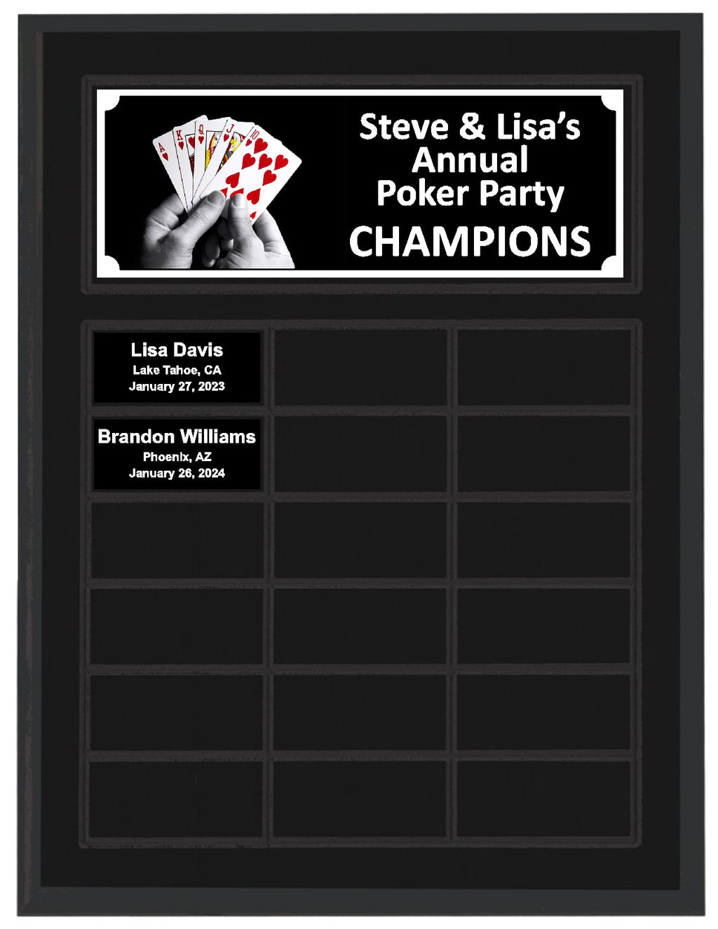 Routed Full-Color Perpetual Plaque, Black with 18 White Full-Color Plates