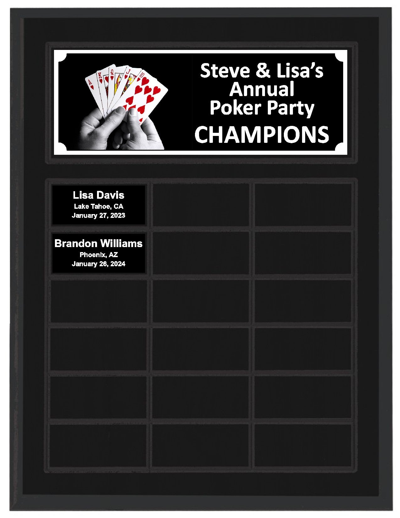 Routed Full-Color Perpetual Plaque, Black with 18 White Full-Color Plates