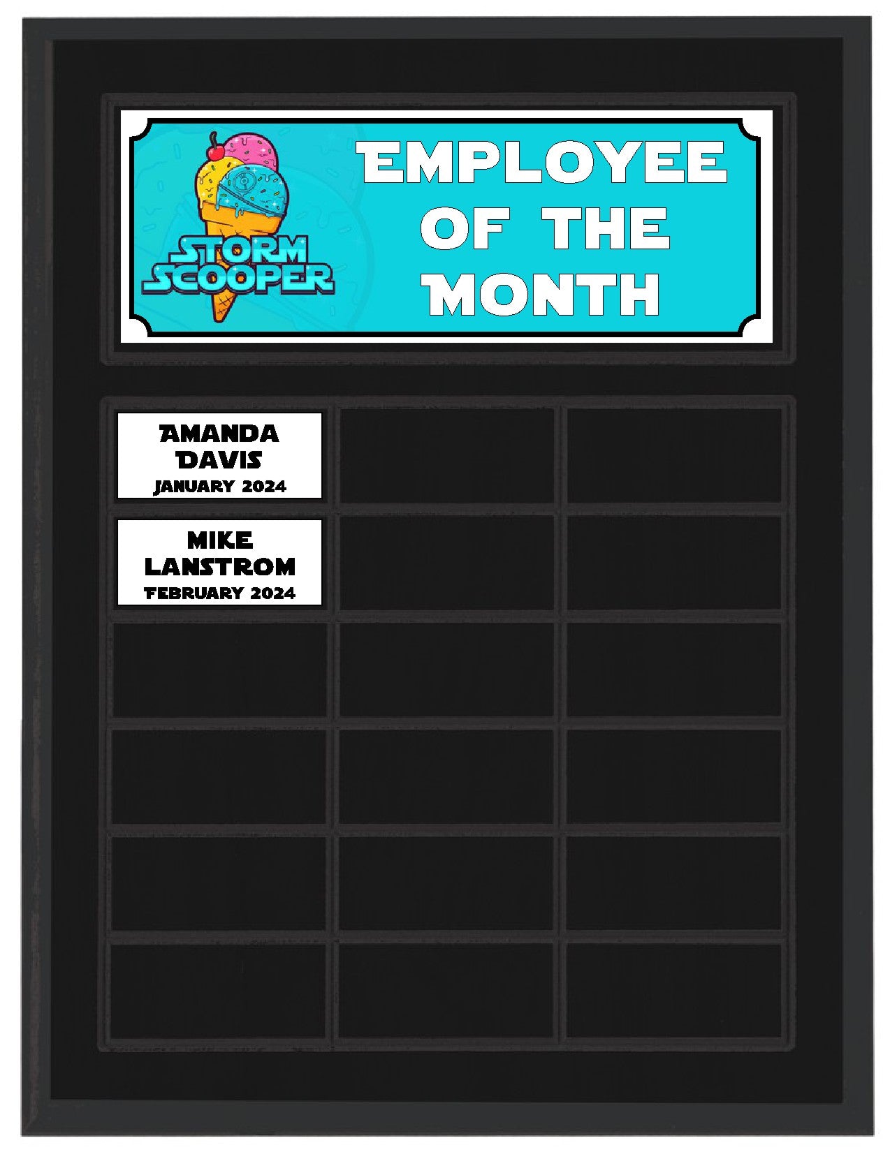 Routed Full-Color Perpetual Plaque, Black with 18 White Full-Color Plates