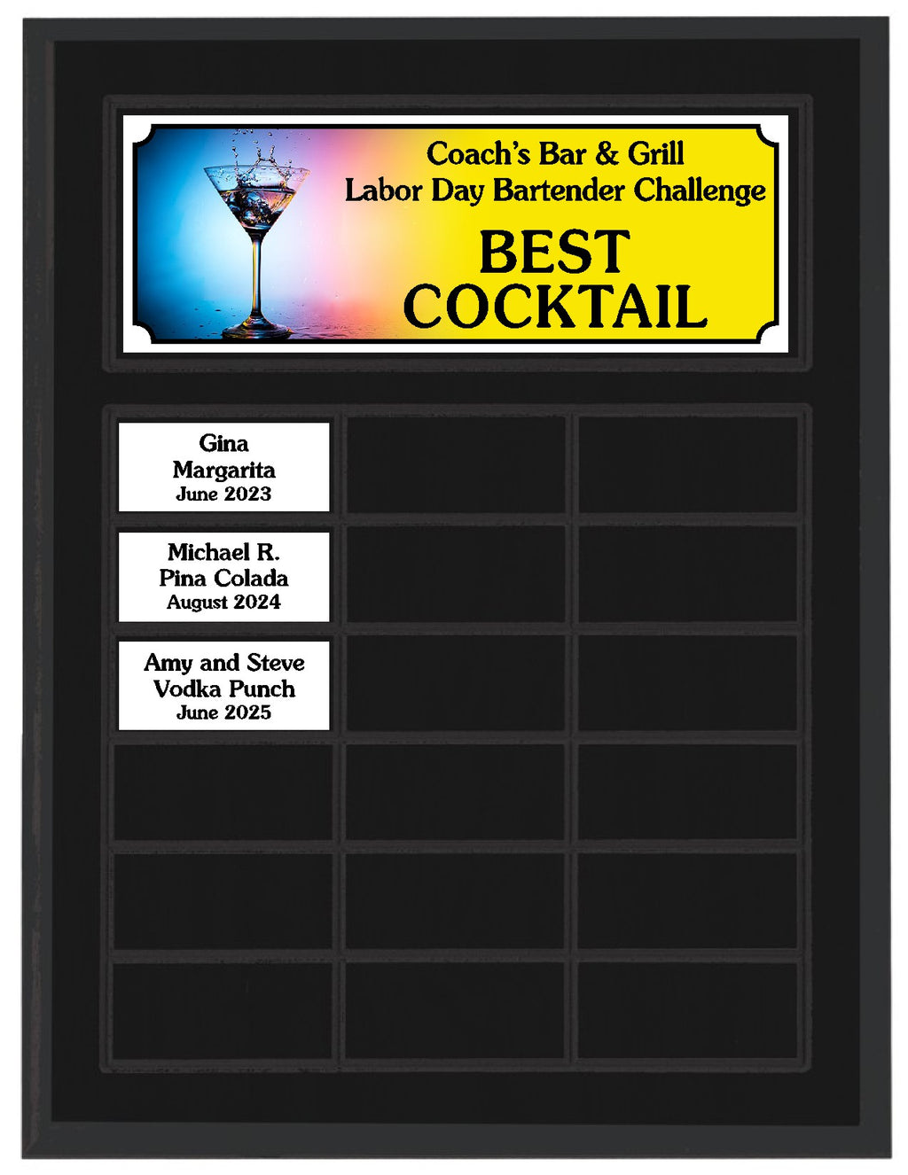 Routed Full-Color Perpetual Plaque, Black with 18 White Full-Color Plates