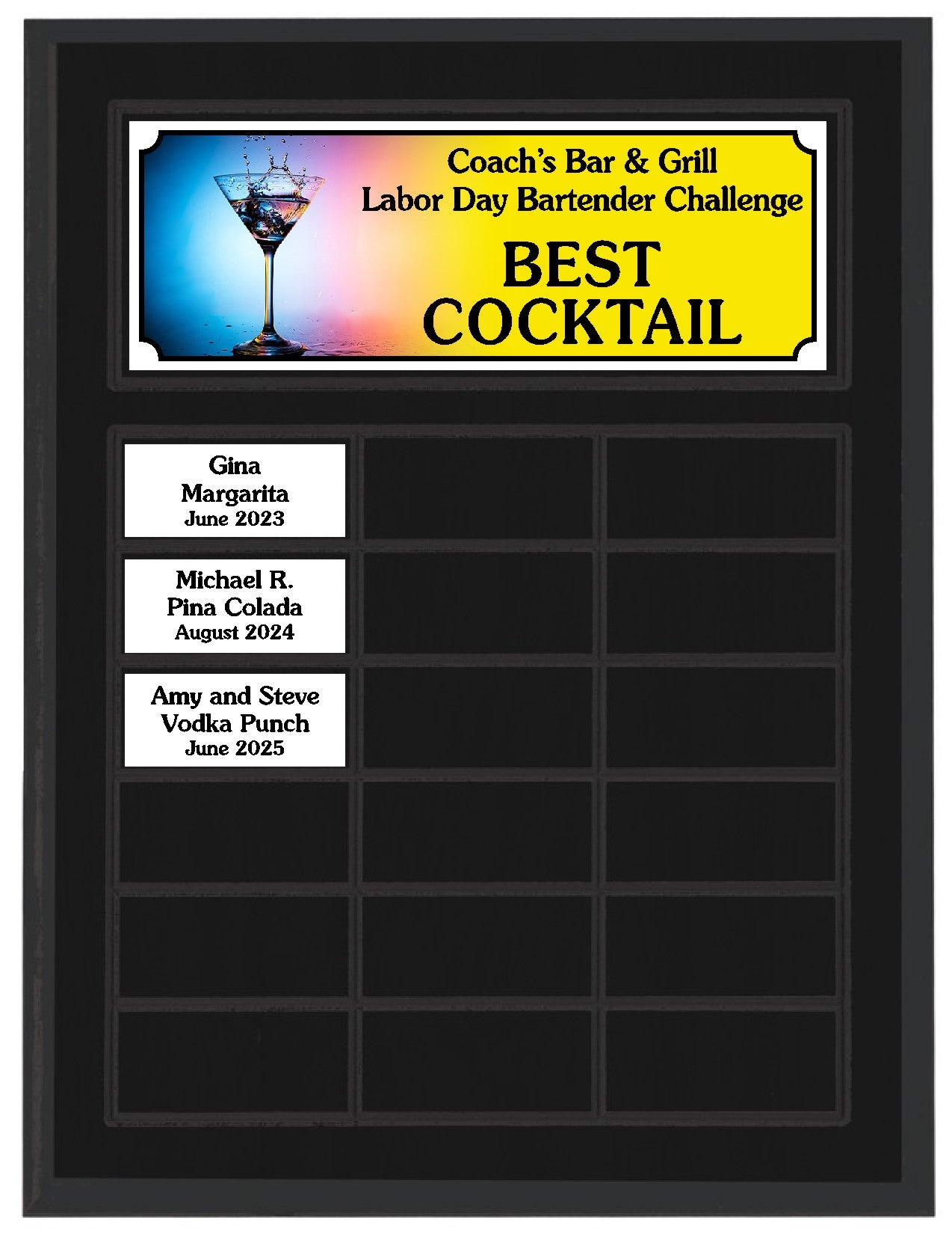 Routed Full-Color Perpetual Plaque, Black with 18 White Full-Color Plates