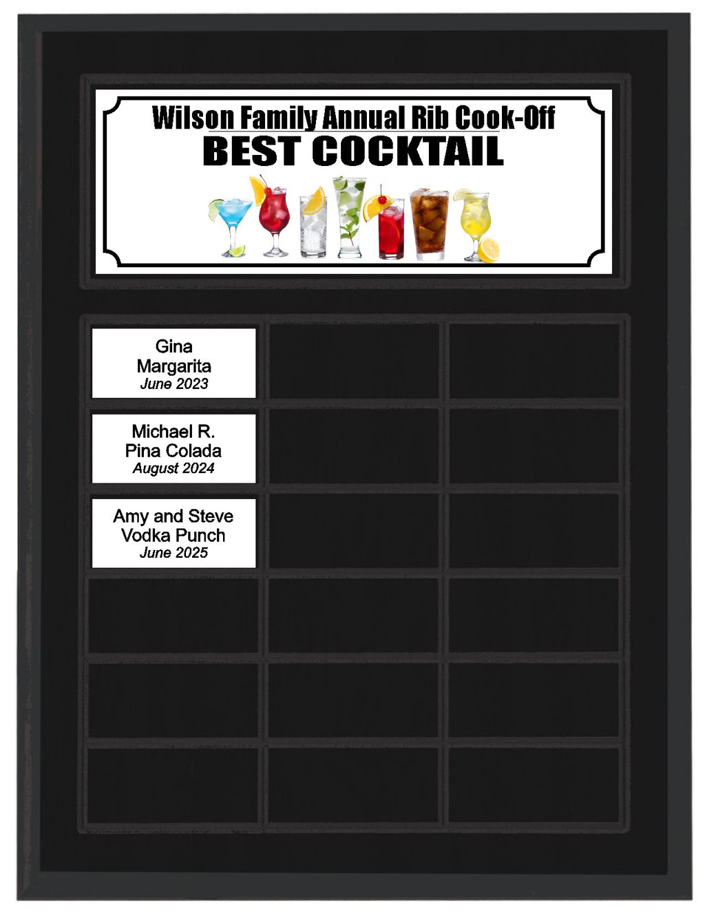 Routed Full-Color Perpetual Plaque, Black with 18 White Full-Color Plates