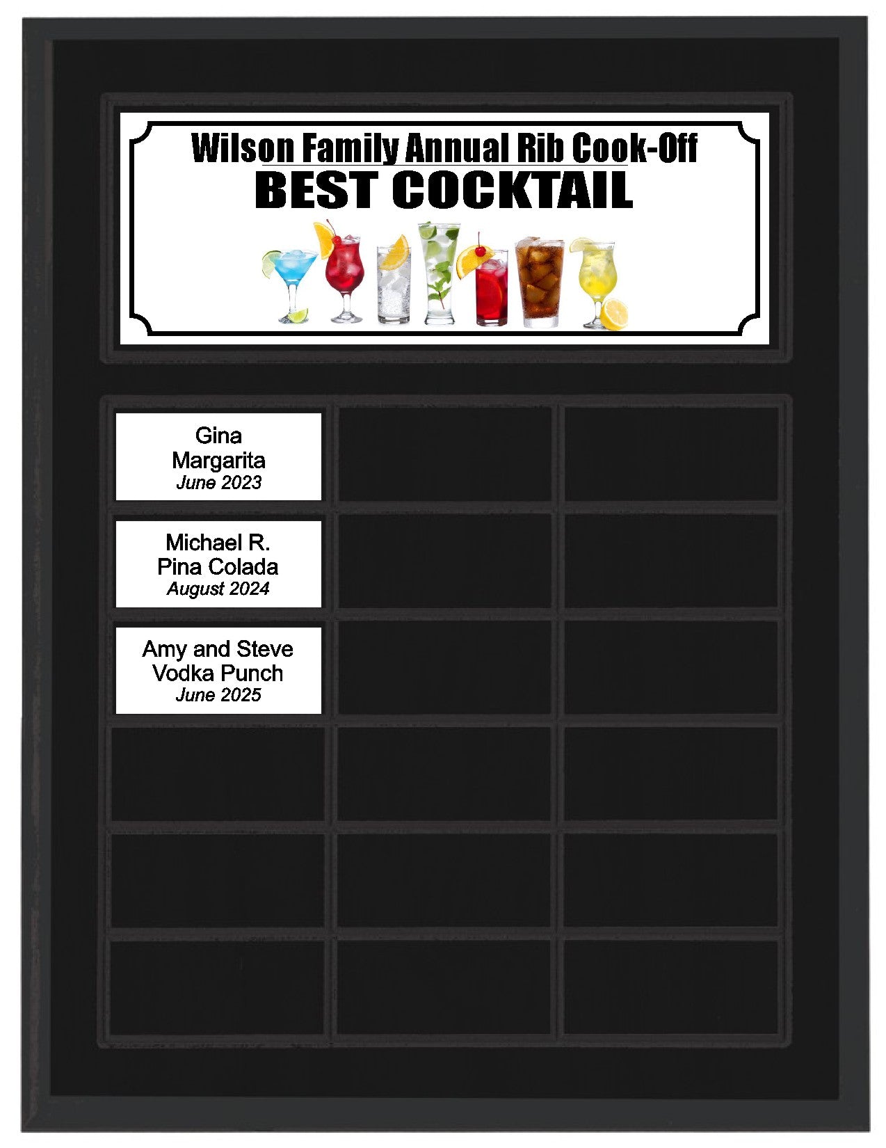 Routed Full-Color Perpetual Plaque, Black with 18 White Full-Color Plates