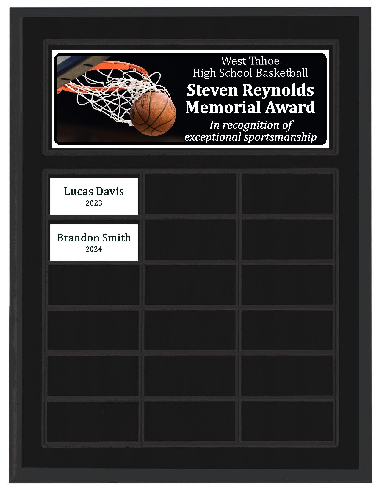Routed Full-Color Perpetual Plaque, Black with 18 White Full-Color Plates