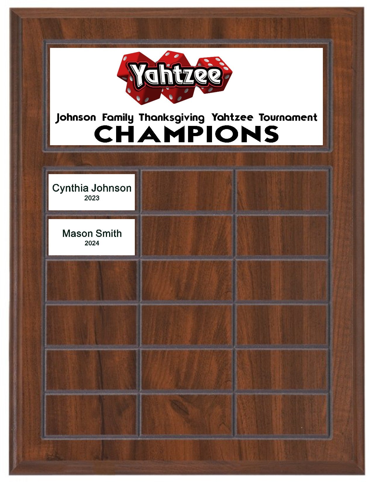 Routed Full-Color Perpetual Plaque, Brown with 18 White Full-Color Plates