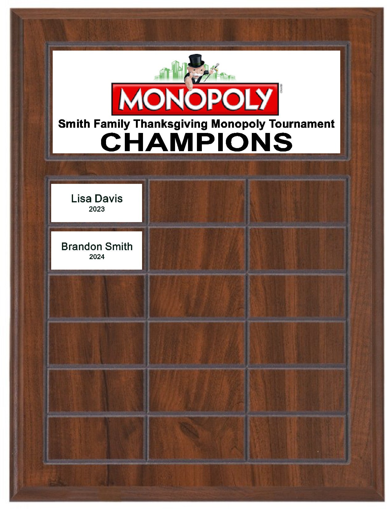 Routed Full-Color Perpetual Plaque, Brown with 18 White Full-Color Plates