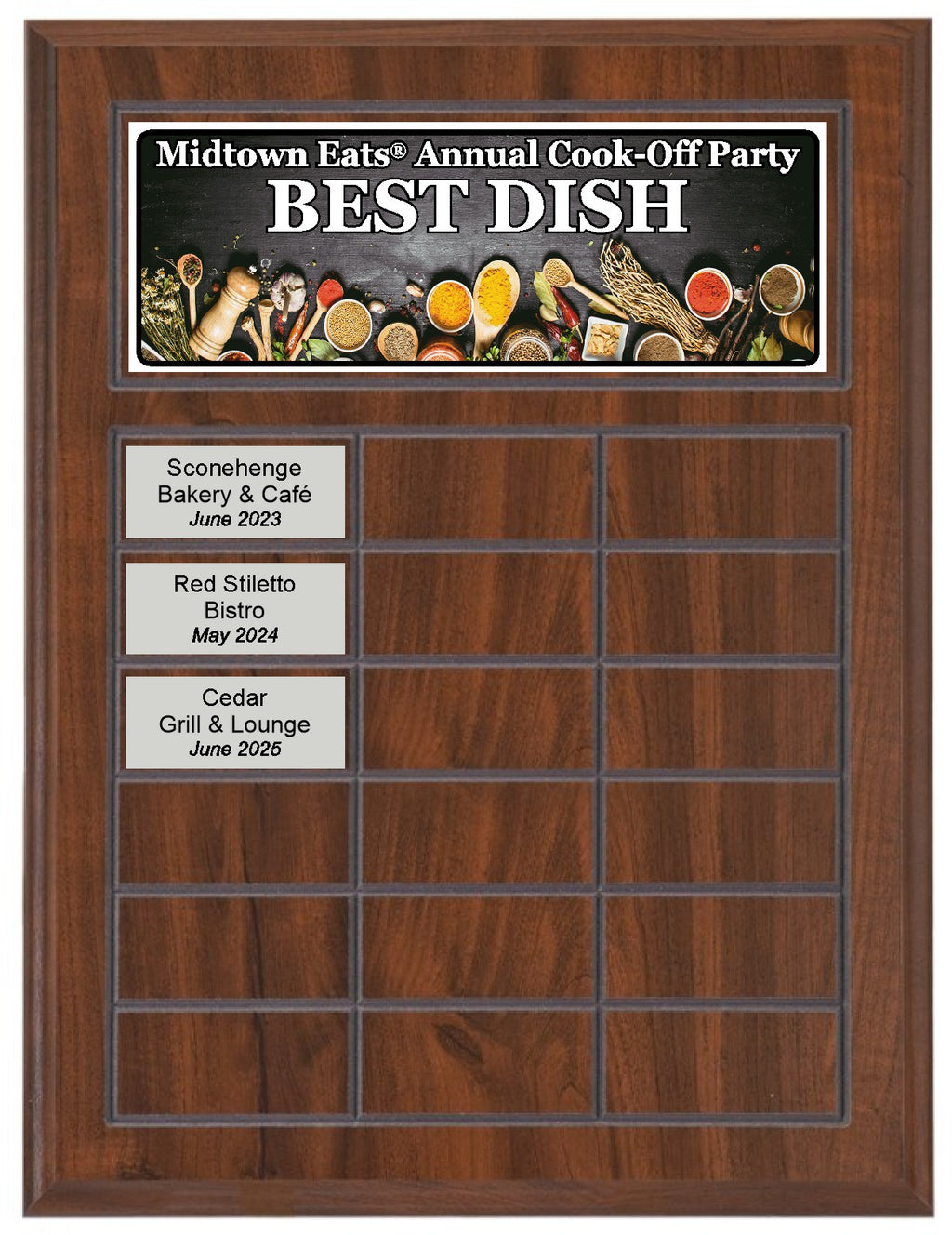 Routed Full-Color Perpetual Plaque, Brown with 18 White Full-Color Plates