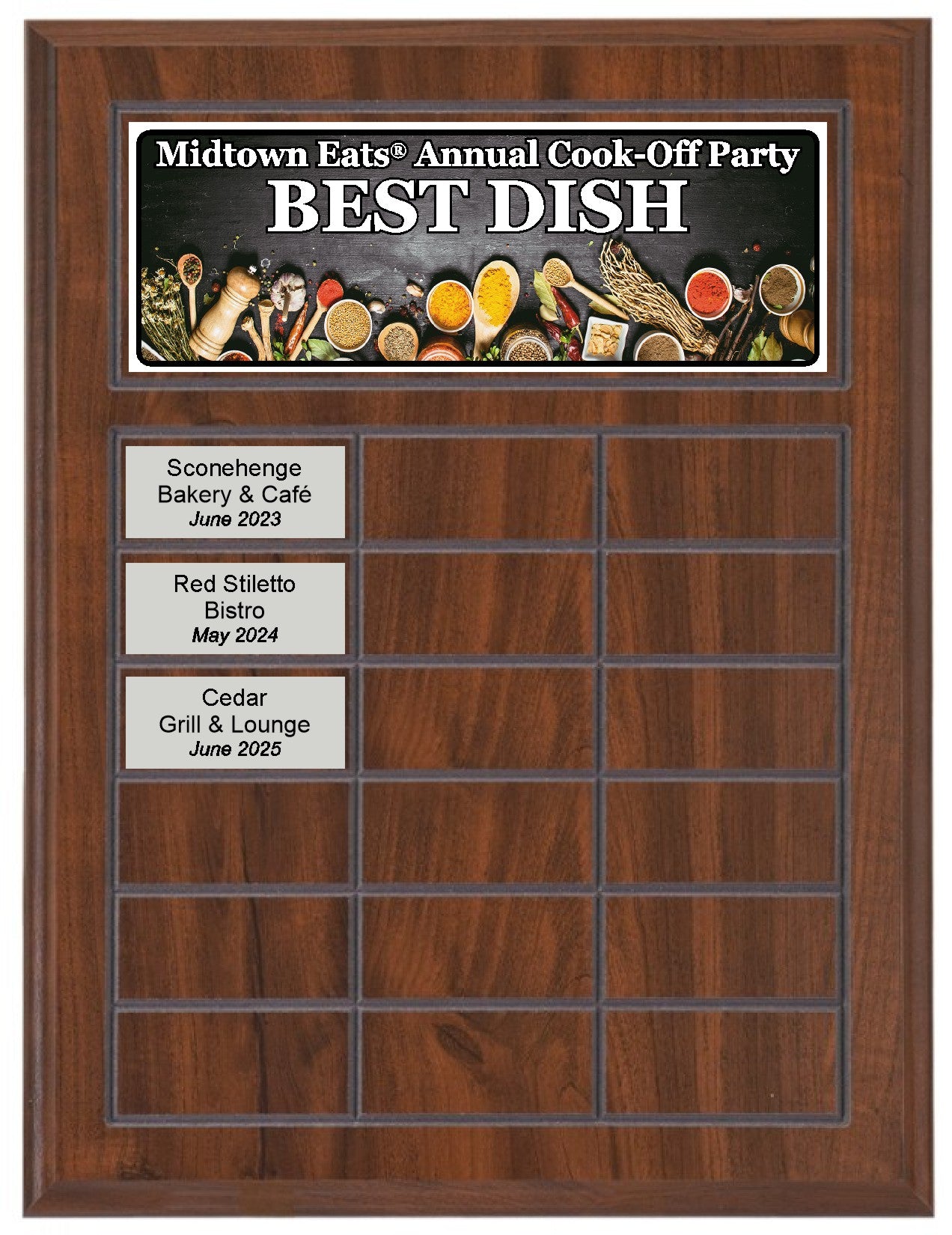 Routed Full-Color Perpetual Plaque, Brown with 18 White Full-Color Plates