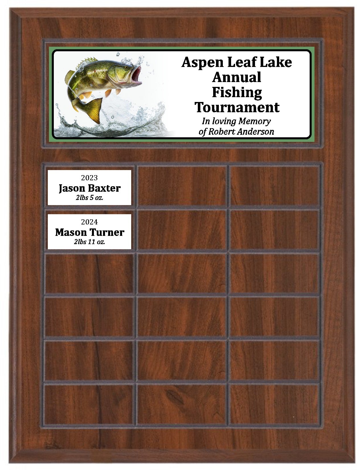 Routed Full-Color Perpetual Plaque, Brown with 18 White Full-Color Plates