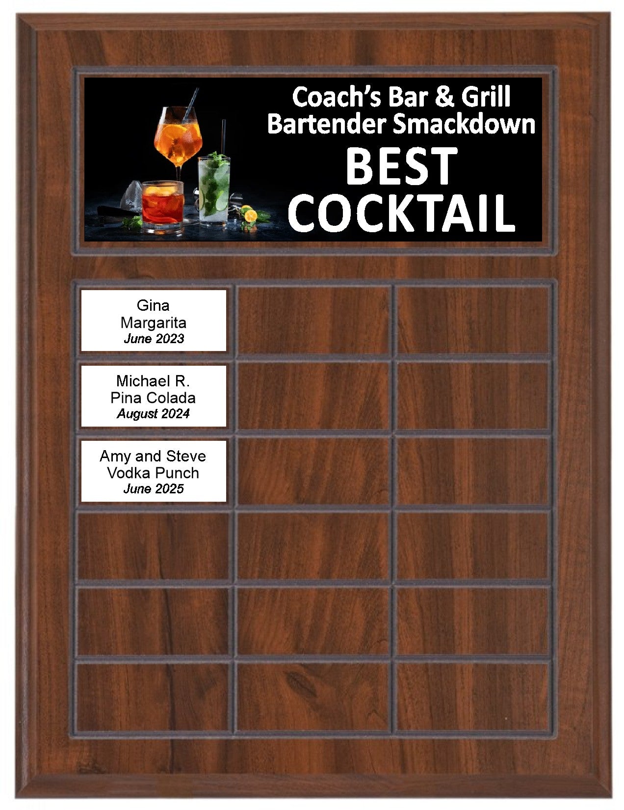 Routed Full-Color Perpetual Plaque, Brown with 18 White Full-Color Plates