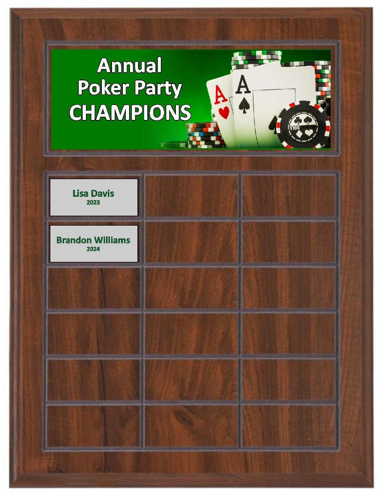 Routed Full-Color Perpetual Plaque, Brown with 18 White Full-Color Plates