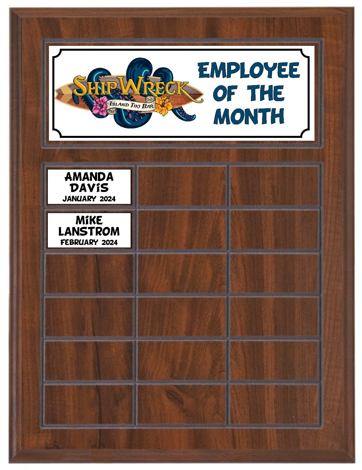 Routed Full-Color Perpetual Plaque, Brown with 18 White Full-Color Plates