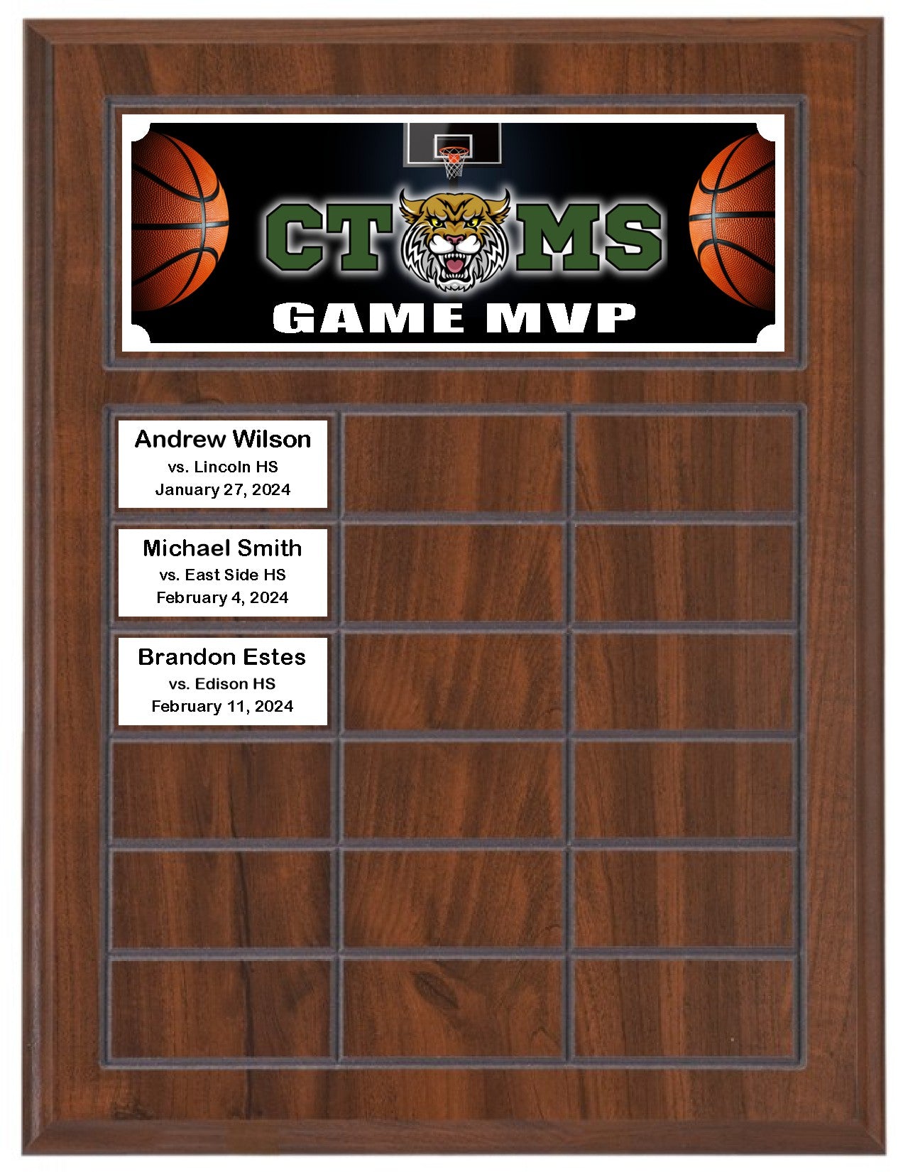 Routed Full-Color Perpetual Plaque, Brown with 18 White Full-Color Plates