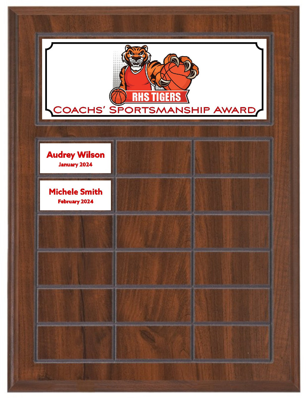 Routed Full-Color Perpetual Plaque, Brown with 18 White Full-Color Plates