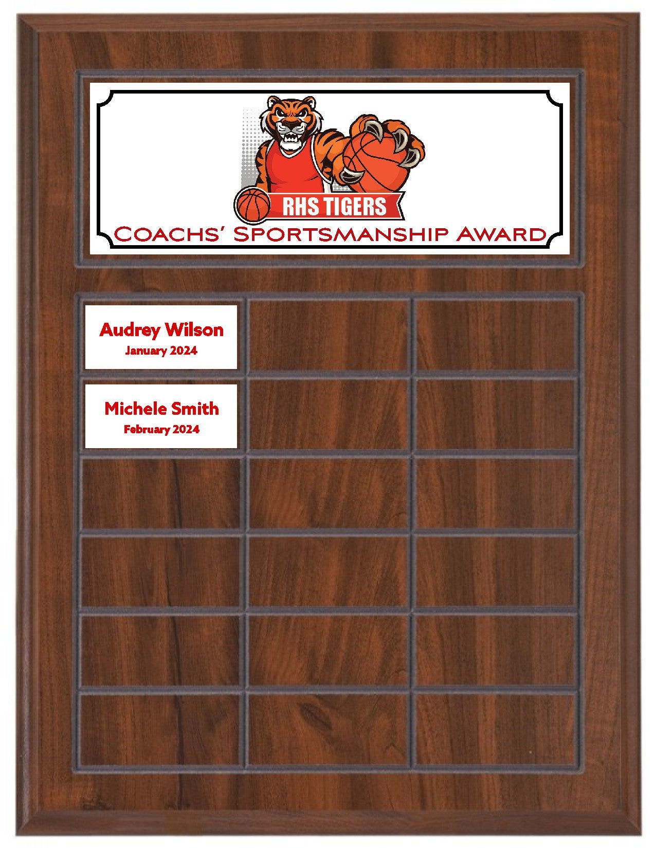 Routed Full-Color Perpetual Plaque, Brown with 18 White Full-Color Plates